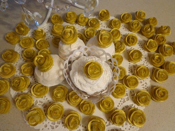 18 Gold Royal Icing Roses Edible For Cakes Weddings