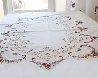 Cozymom Rose Flower Embroidery,Tablecloth,Linen tablecloth ,Housewares Decor,Table runner,tablemat 175x130cm