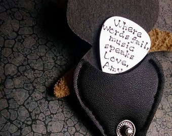 Personalized Guitar Pick with Keychain Case Great Gift for Any Music Lover Where Words Fail, Music Speaks