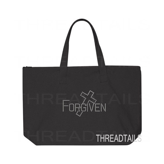 Christian Tote bag. Forgiven with Cross design. Rhinestone bling ...