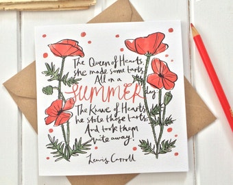 Alice in Wonderland Greetings Card - Birthday Card - Alice in Wonderland Quote - Blank Greetings Card - Red Poppies