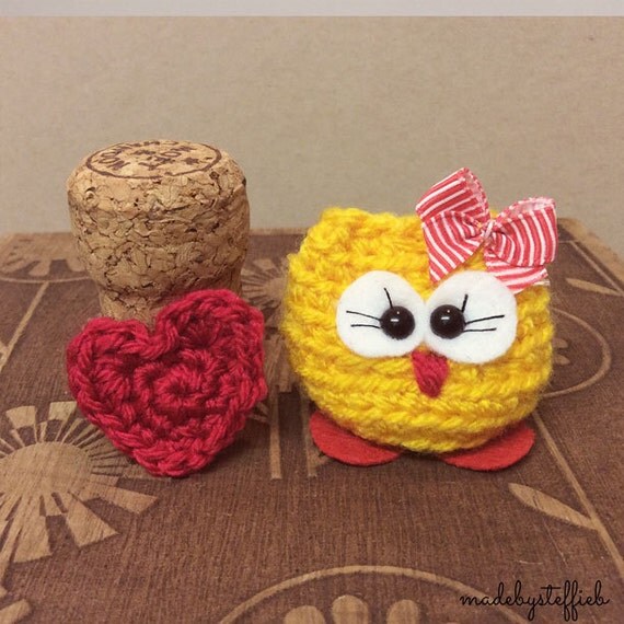 Jacquelyn the mini owl Amugurumi with a heart finished item comes in a box