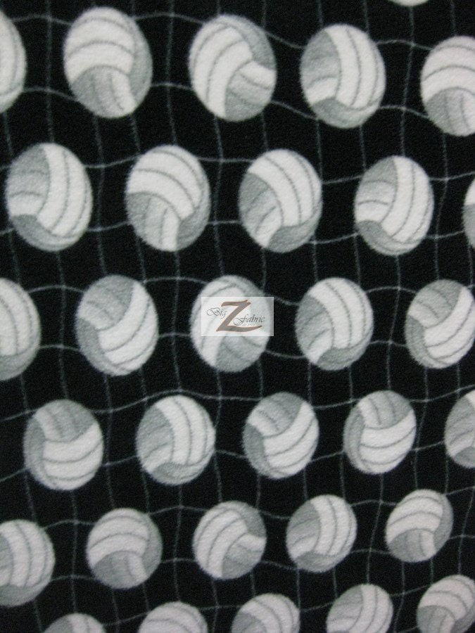 Volleyball Print Polar Fleece Fabric Volleyball Net Black