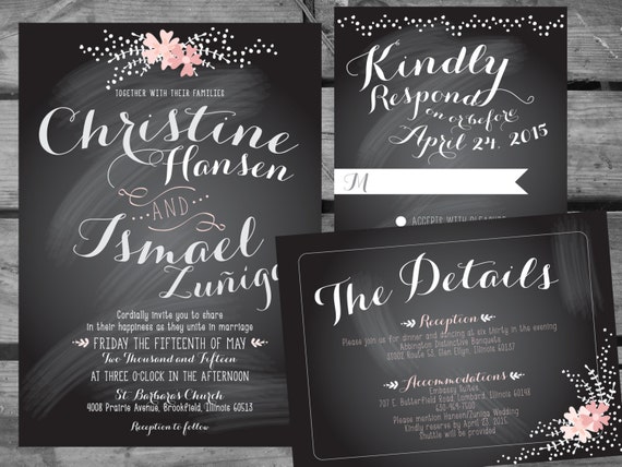Floral Chalkboard Printable Wedding Invitation Stationary