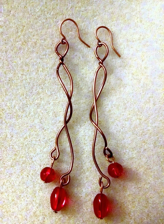 Copper and Crystal Earrings by TreasuredDragonfly on Etsy