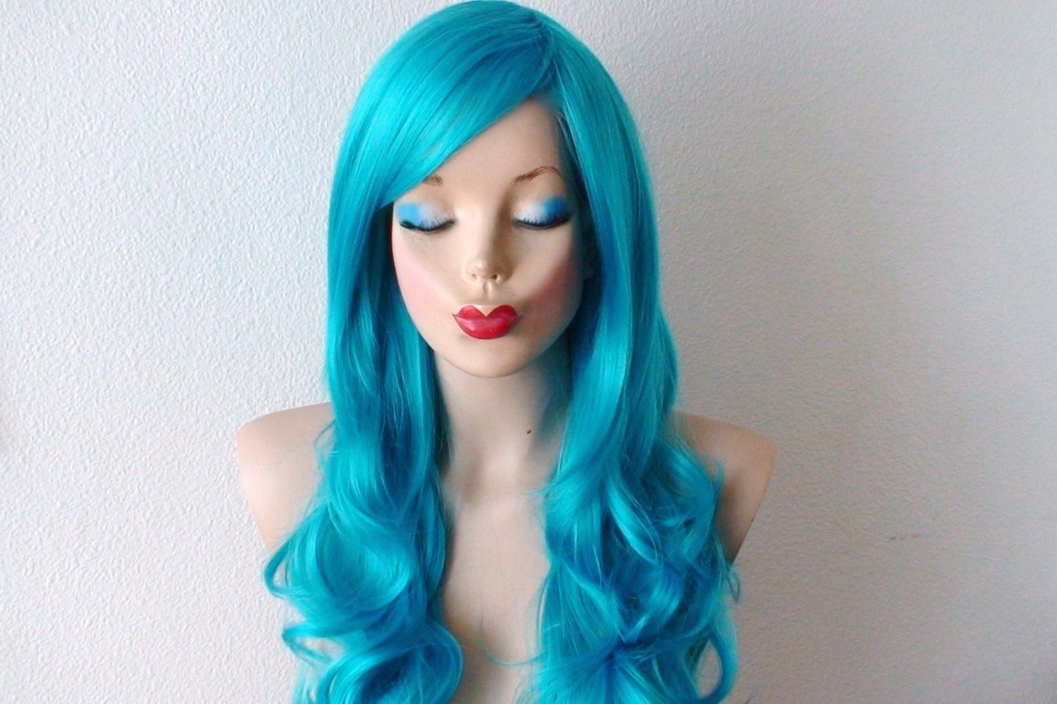 Long Blue Wig with Bangs - wide 3