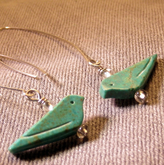 Turquoise Bird Earrings Sterling Silver Bohemian Jewelry