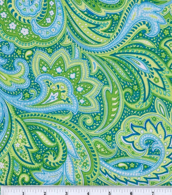 1 Yards 35 inches Green and Blue Paisley