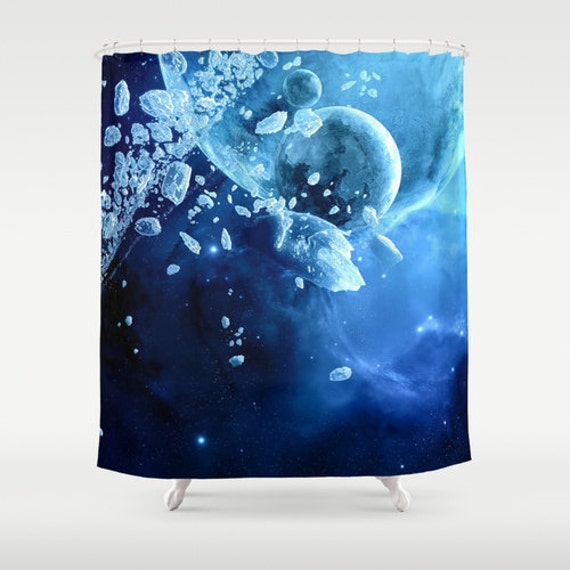 Space Shower Curtain Blue Space Curtain Galaxy Curtain by NikaLim