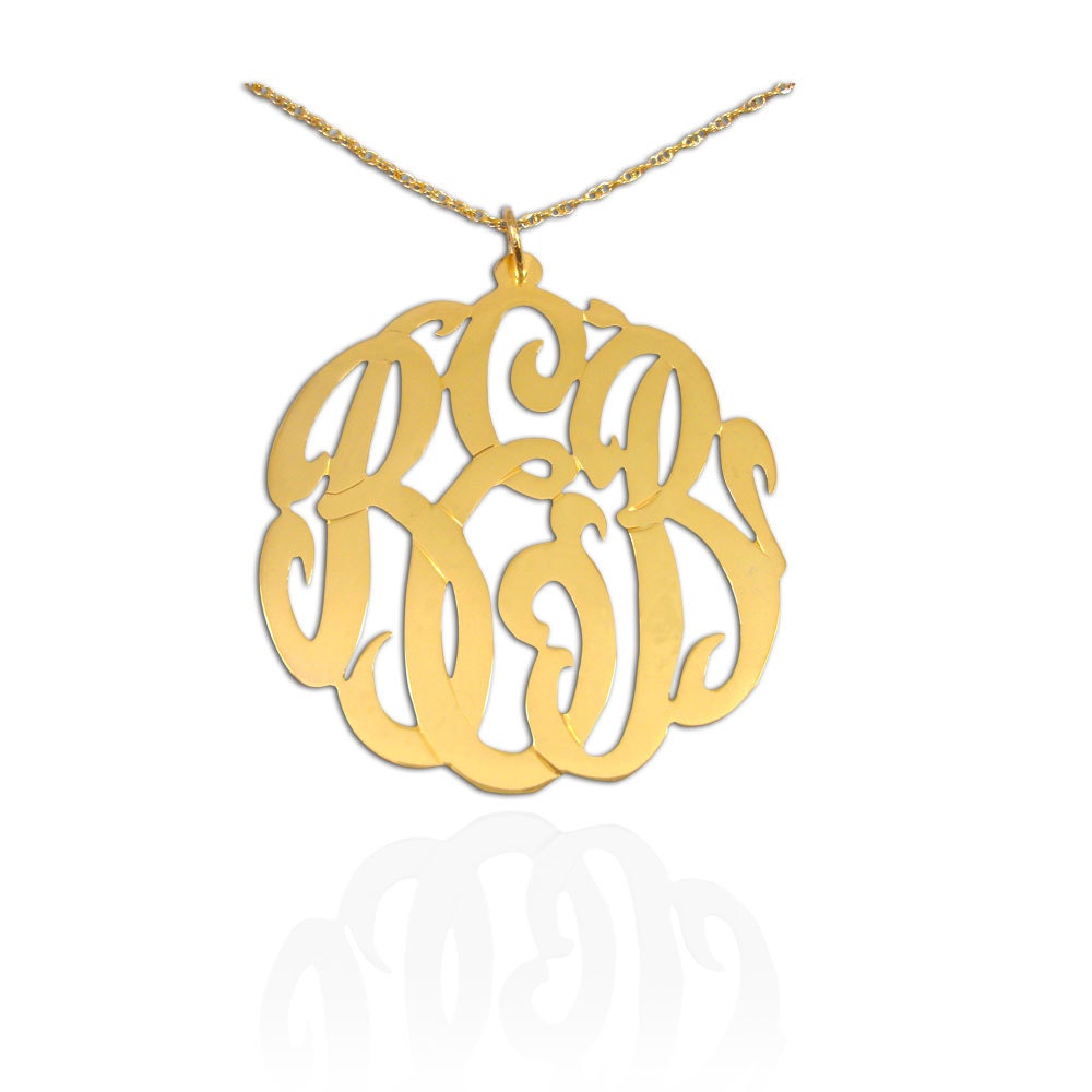 Monogram Necklace 1.25 inch 24K Gold Plated Sterling Silver