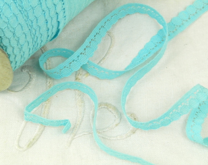 1 Yard of Vintage French Pale Sky Blue Lace Ribbon /Trim / Tape / Vintage Haberdashery / Retro Craft Supplies / Sewing / Dentelle / France