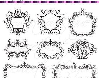 Xmas Sale 30%off Digital Clipart Flourish Clip Art Swirls Vintage 