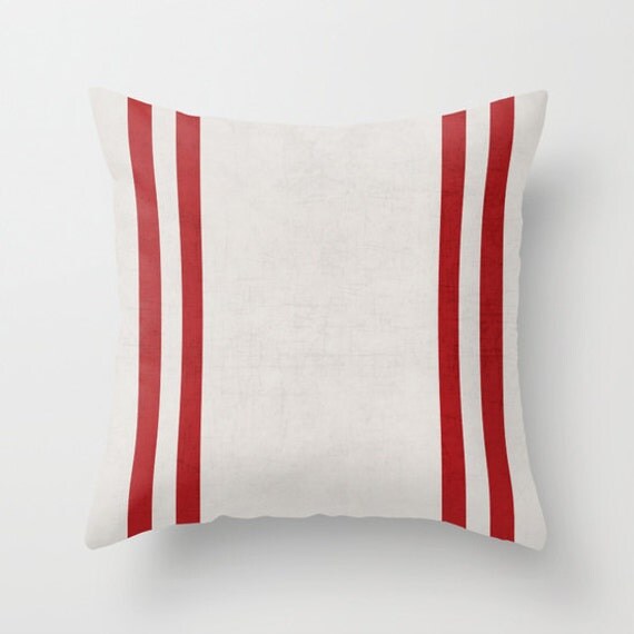 French Linen Red Throw Pillow Geometric by LushTartArtProject