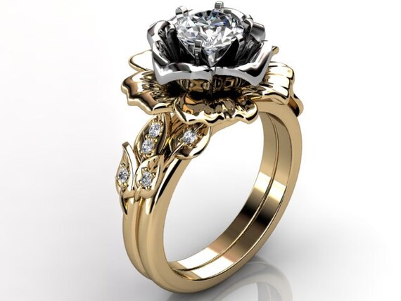... engagement ring, bridal ring, wedding ring, flower engagement set ER