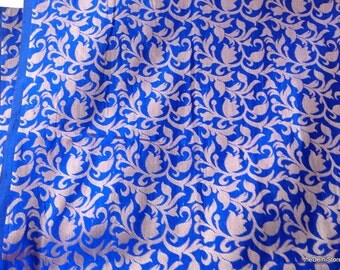 Navy Blue and Gold Silk Brocade Fabric by the Yard Indian Silk