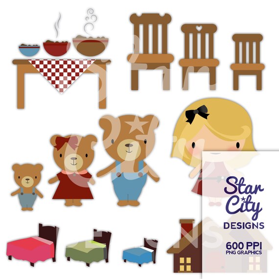 Goldilocks and the three bears Clip Art for scrapbooking