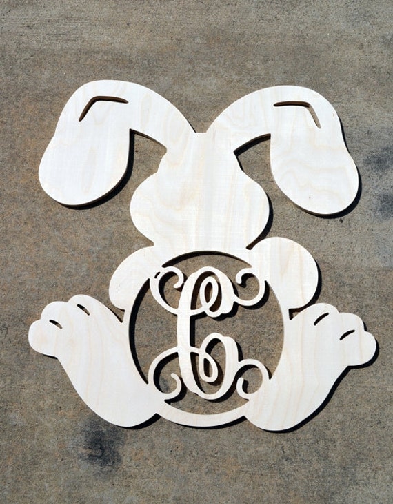 Download Wooden Monogram Unpainted Bunny Monogram Easter Bunny Door