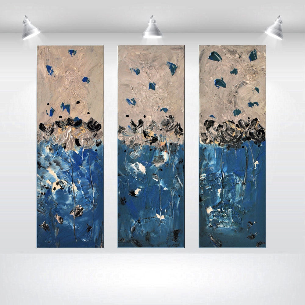 Acrylic painting abstract paintings blue silver art stretched