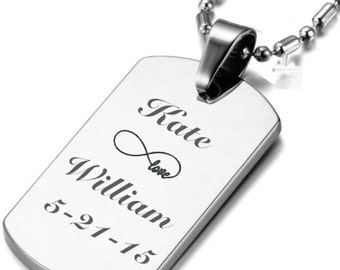 Engraved Men's Dog Tag Necklace, Personalized Dog Tag, Silver Dog Tag Necklace, Custom Engraved Free, Groomsman Gifts, MIlitary Dog Tag
