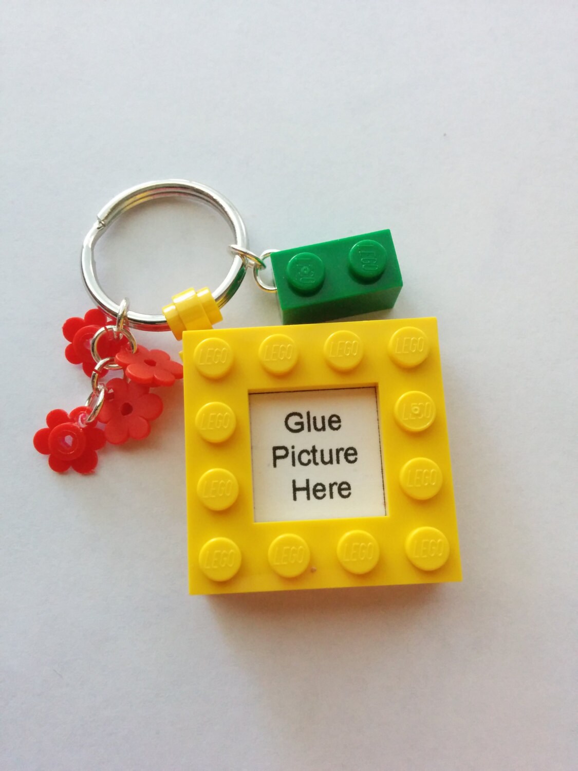 LEGO Picture Frame Keychain With Red Flowers by MiniEngineering