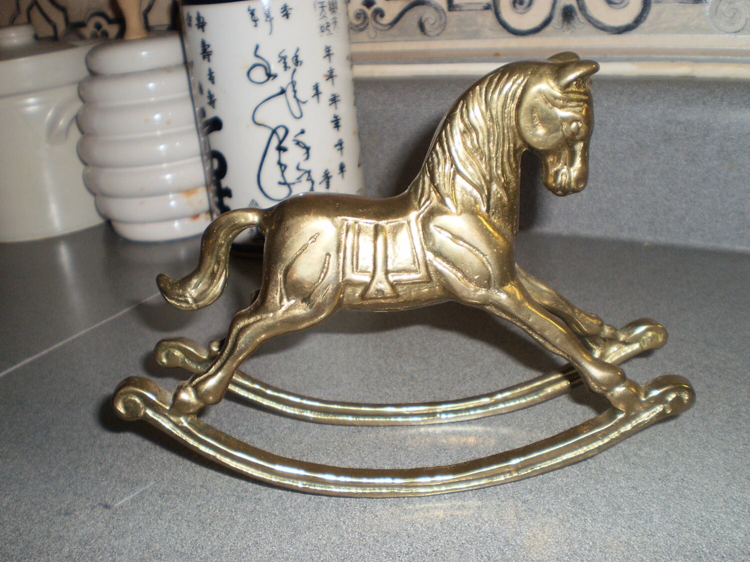 Vintage Solid Brass Large Rocking Horse made in Taiwan