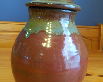 Red Lidded Storage Jar