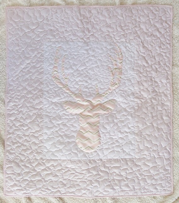 Blush pink gold deer quilt Homemade baby quilt by createdbymammy
