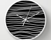 Wall Clock - Clock - Black and White striped - Unusual Wall Clock - Choice of Frame Coloe - Made to Order