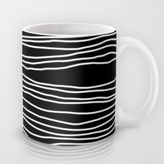 Black Coffee Mug Black and White Mug Ceramic Striped