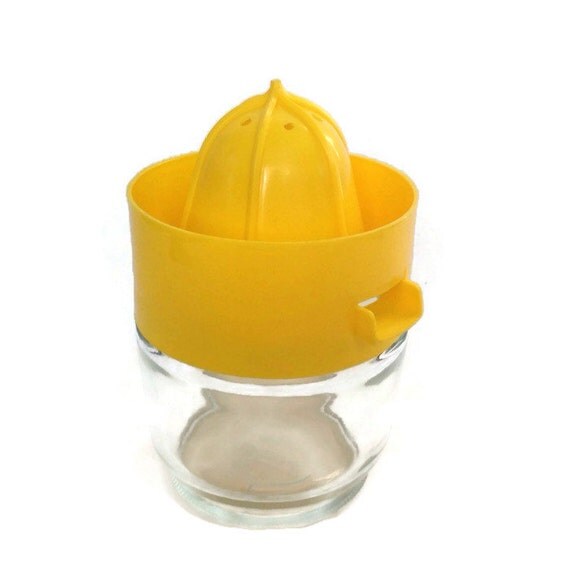 Vintage Juice ReamerGemcoYellow Plastic and Glass JarOrange