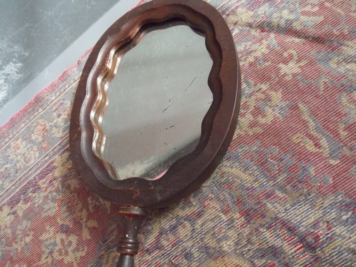 Antique Pedestal Mirror Oval Dresser Mirror Dark Rustic