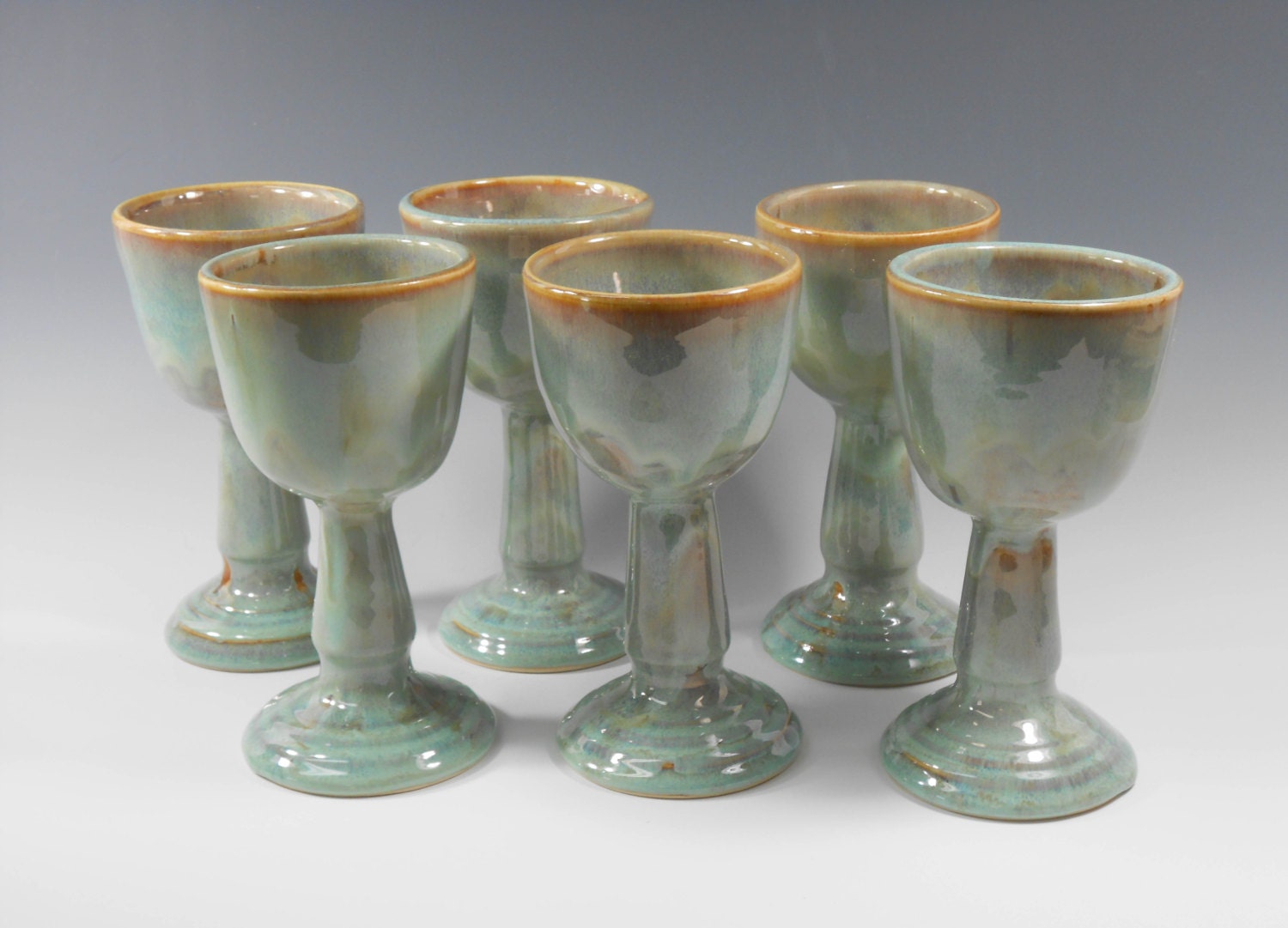 Handmade pottery goblet or communion chalice in green mist W86