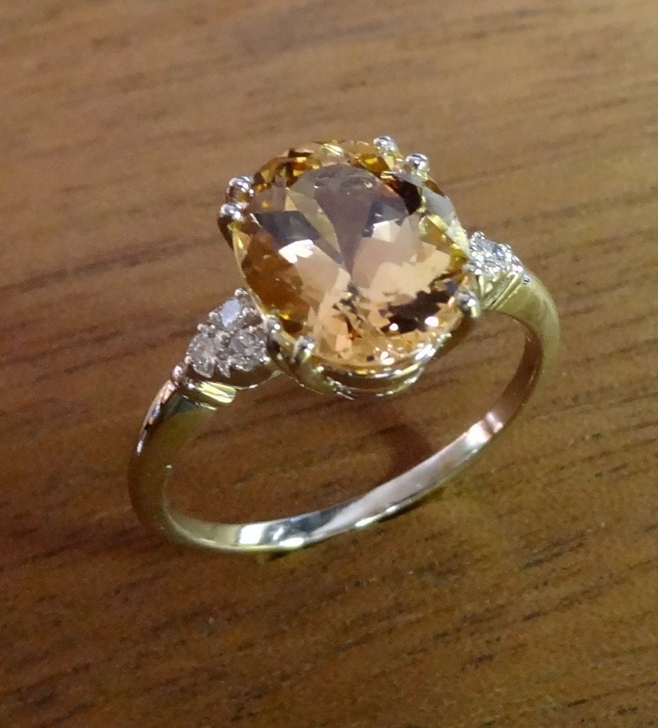 Natural Oval Golden Imperial Topaz & Diamonds Engagement Ring