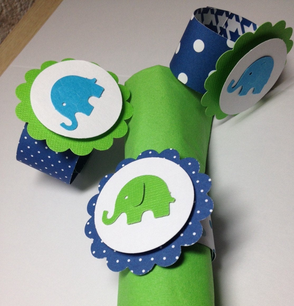 12 Elephant Napkin Rings For Boy Baby Shower Polka Dots