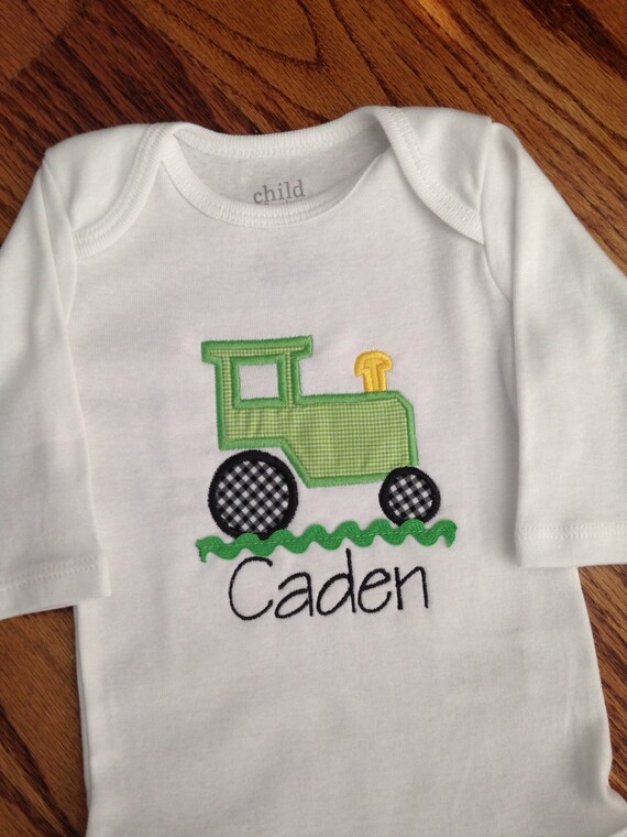 Custom Appliqued Tractor Onesie by LucyLusMonogramming on Etsy