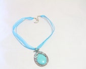 Turquoise Pendant Necklace, Ribbon Necklace,classic style