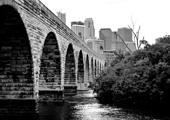 Stone Arch Bridge Minneapolis MN Black and White