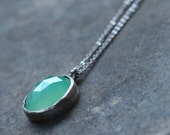 Green Chalcedony Sterling Silver Necklace / Eco-Friendly / Modern / OOAK