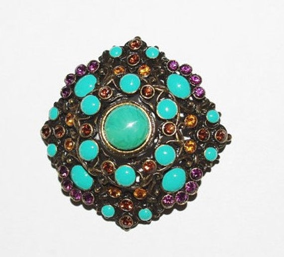 Joan Rivers Brooch Turquoise Pin S1040