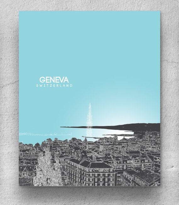 Geneva Switzerland City Skyline Art / Travel City Art Poster