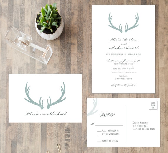 Deer Antler Wedding Invitation Suite By CharmingTreeDesign On Etsy   Il 570xN.709026517 8ccn 