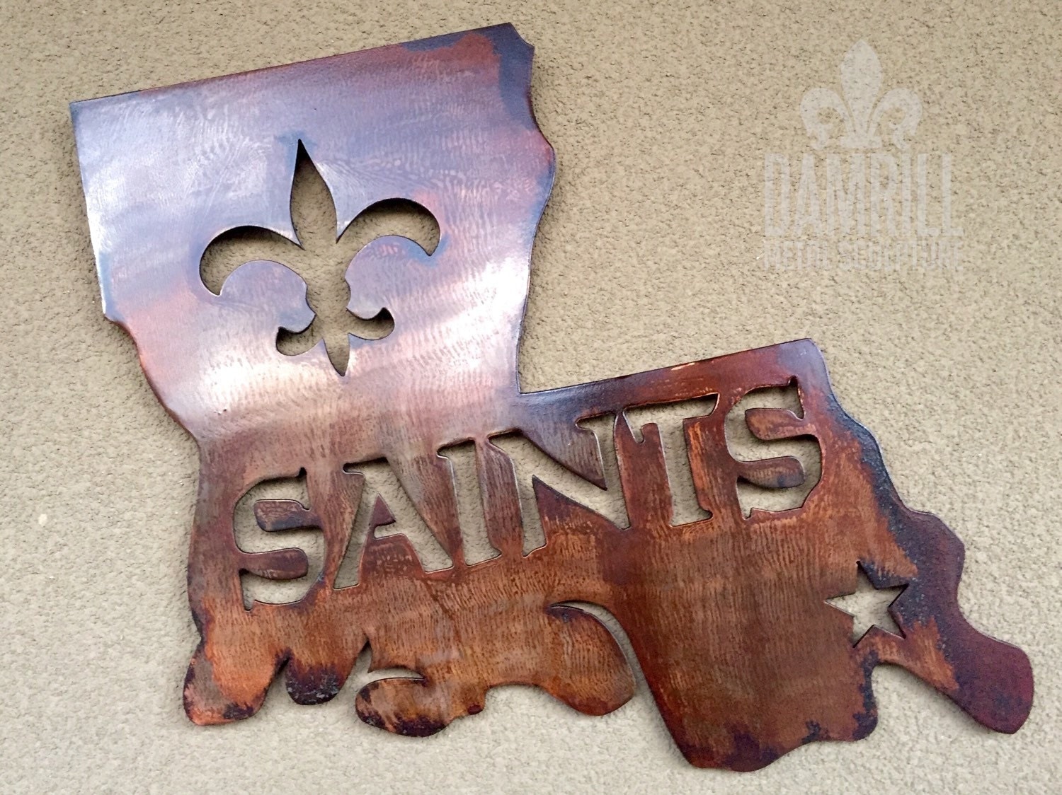 New Orleans Saints 15 inch Metal Art Logo Rust by DamrillMetalArt