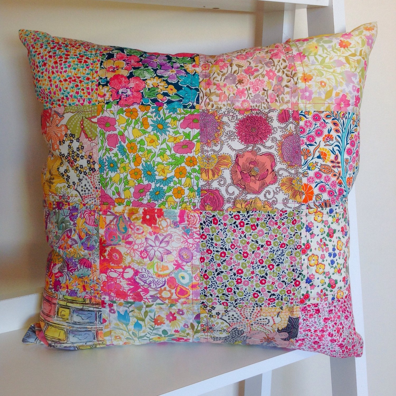 Bright Liberty Patchwork Cushion Cover by RhapsodyandThread