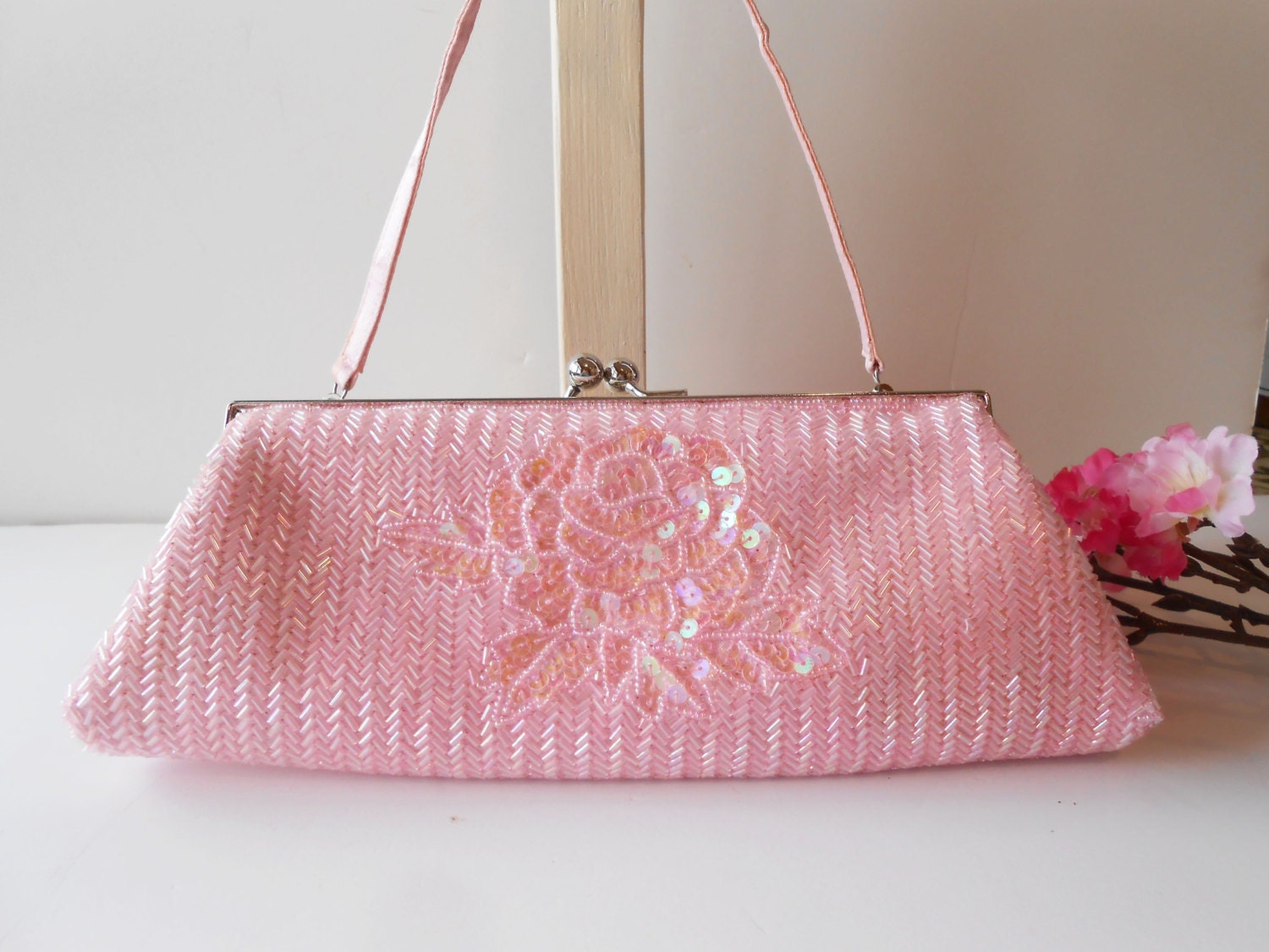 pink beaded purse