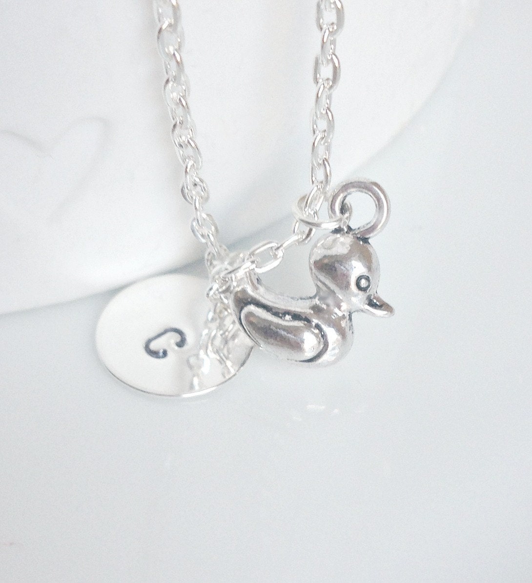 Duck Necklace Silver Duck Necklace Duck Initial Necklace