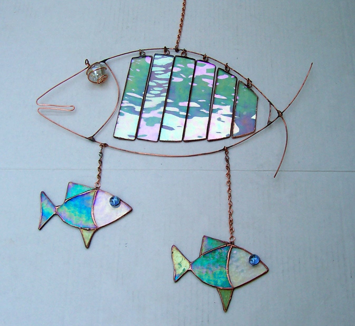 Stained Glass Fish Mobile Wind Chime Hanging Suncatcher