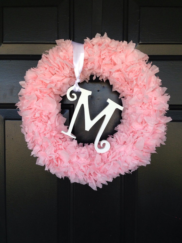 Pink tissue paper wreath by DandelionCraftingCo on Etsy