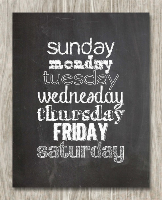 Days of the Week Chalkboard Print DIGITAL FILE