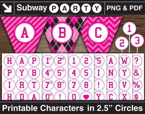 printable hot pink letters numbers in 25 circles