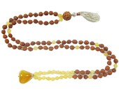 Mala Beads Tarini Jewels Yellow Jade Solar plexus chakra Rudraksha Prayer Mala Yoga Beads 108+1